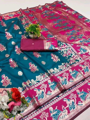 KanjiQueen Woven, Self Design Kanjivaram Silk Blend, Pure Silk Saree(Multicolor)