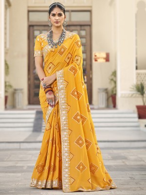 Sareemall Embellished Bandhani Silk Blend Saree(Yellow)