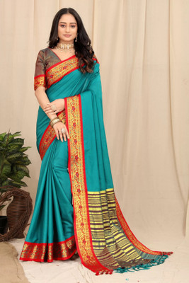 DEAR BUNNY Solid/Plain Ikkat Cotton Silk Saree(Light Green)