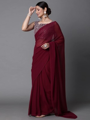 Nena Fashion Solid/Plain Daily Wear Georgette Saree(Maroon)