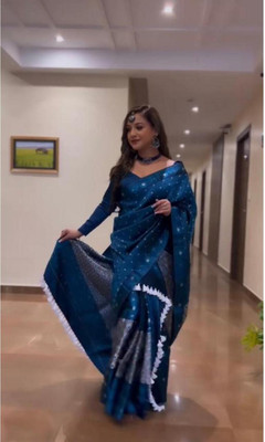 rosecloud Woven Mekhela Chador Silk Blend Saree(Blue)