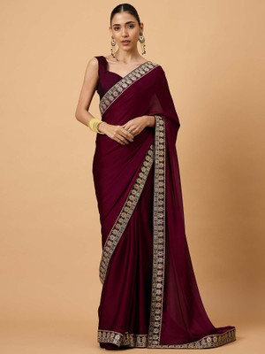 Sareemall Embellished Bollywood Satin Saree(Magenta)