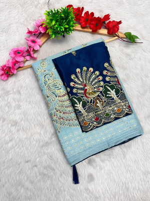 CLICKTHEMALL Solid/Plain Bollywood Art Silk Saree(Light Blue)