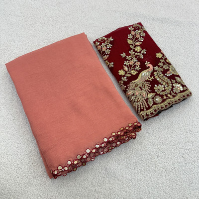 KONICA FAB Solid/Plain, Embroidered Bollywood Tissue Saree(Brown)