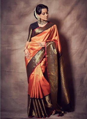 sareela Woven Bollywood Jacquard, Silk Blend Saree(Orange)