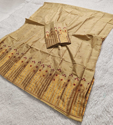 Skiran's Printed Mekhela Chador Polyester Saree(Beige)