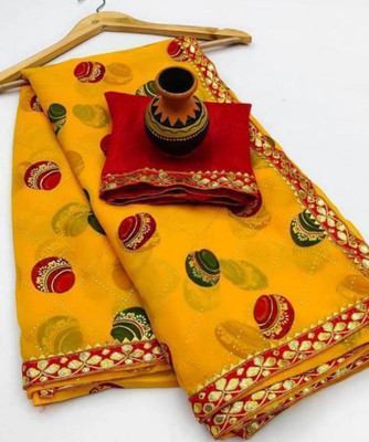 S.R.TEXTILES Printed Bollywood Georgette Saree(Yellow)