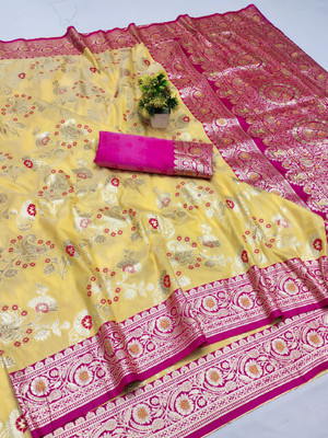 Ratnavali Woven Banarasi Pure Silk, Art Silk Saree(Gold)