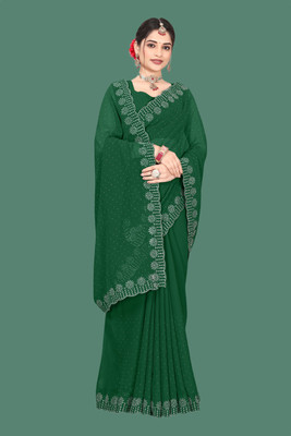 Shiv Febric Embellished Bollywood Chiffon Saree(Green)