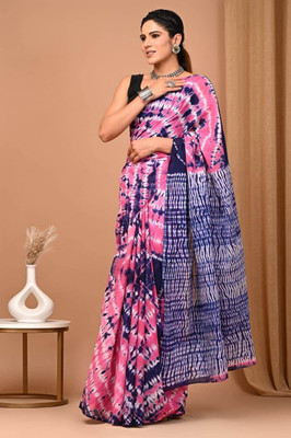 romakrishto Printed Hand Batik Pure Cotton Saree(Pink)