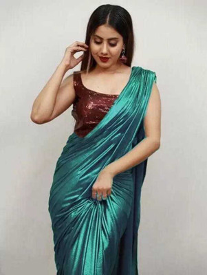 fiorrifab Solid/Plain Bollywood Lycra Blend Saree(Light Green)