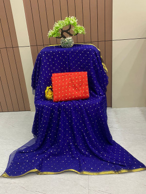 hasti fashion Polka Print Daily Wear Chiffon Saree(Dark Blue)