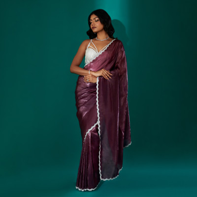 Teejh Solid/Plain Bollywood Tissue Saree(Pink)