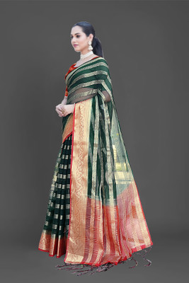 Aarunika SST Woven Bollywood Organza Saree(Dark Green)