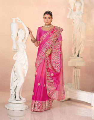 Laxmipati sarees Embroidered Bollywood Organza Saree(Pink)