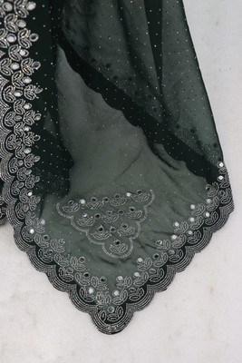 EthnicAura Solid/Plain Bollywood Organza Saree(Dark Green)