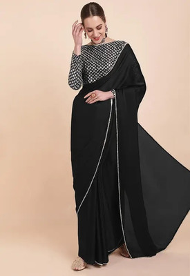 PRIMHI Solid/Plain Bollywood Jute Silk Saree(Black)