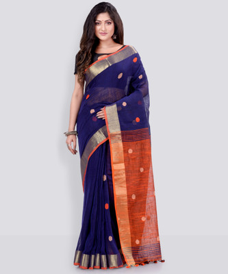 Desh Bidesh Self Design Handloom Handloom Pure Cotton Saree(Dark Blue)