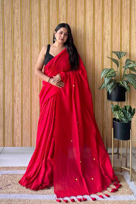 SUEE SUTA Woven Handloom Cotton Blend Saree(Red)