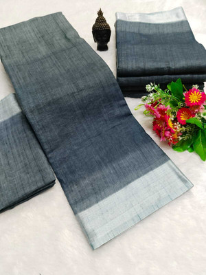 Mervadiya Printed Kanjivaram Pure Cotton, Cotton Linen Saree(Grey)