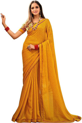 ROOP SUNDARI SAREES Printed Bollywood Pure Silk, Chiffon Saree(Yellow)