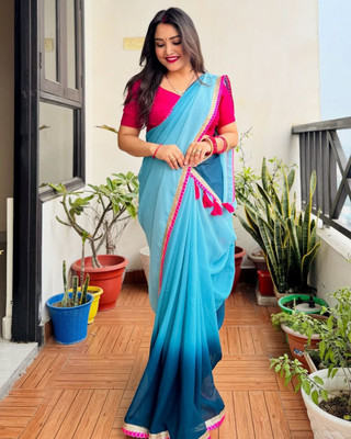 Arkia Solid/Plain Bollywood Georgette Saree(Multicolor)
