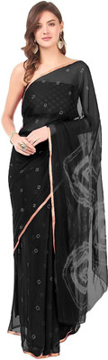 REBOOT FASHIONS Printed Bandhani Chiffon Saree(Black)