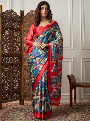 Divastri Printed Daily Wear Satin Saree(Grey)