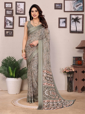 Moda Rapido Printed Daily Wear Satin Saree(Grey)
