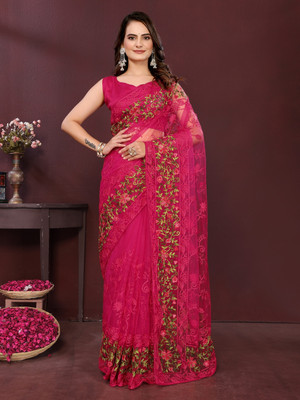 Sasta Bazar Embroidered Bollywood Net Saree(Pink)