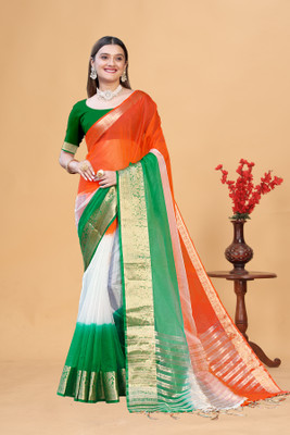 Aarunika fashion Digital Print, Woven Bollywood Art Silk Saree(Orange, Multicolor)