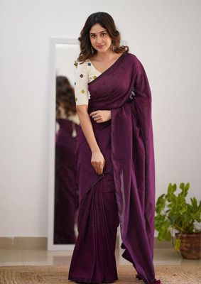 Maku Solid/Plain Handloom Pure Cotton Saree(Purple)