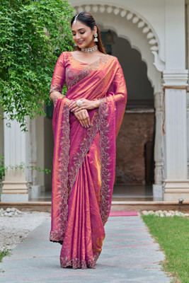 NewPoojaSaree Embellished Bollywood Silk Blend Saree(Purple)