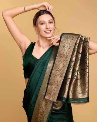 SUDIPTA Woven Kanjivaram Pure Silk Saree(Green)