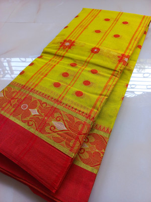 Maasaree Self Design Tant Pure Cotton Saree(Light Green)