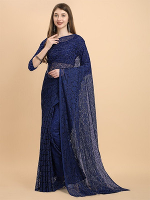 HouseOfCommon Self Design Bollywood Net Saree(Dark Blue)