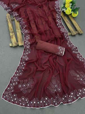 VEERAIVA Solid/Plain Bollywood Georgette Saree(Maroon)