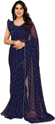 ROOP SUNDARI SAREES Dyed, Embellished Bollywood Georgette Saree(Blue)