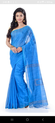 Moumitasaree Self Design, Solid/Plain Tant Cotton Silk Saree(Dark Green)