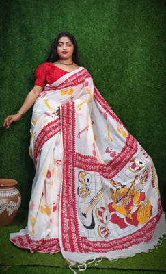 LDma Woven, Printed Tant Handloom Pure Cotton, Cotton Silk Saree(White)