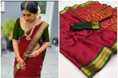 KHODALSAREEFEB Solid/Plain Banarasi Art Silk Saree(Light Green)