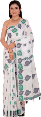 NEGRONI Printed Daily Wear Linen Saree(Green, Blue)