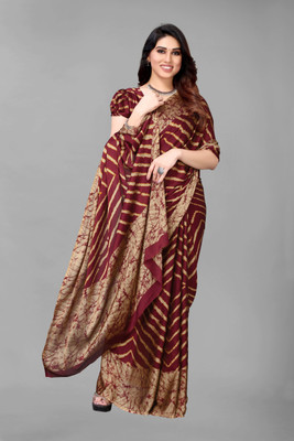 FABMORA Printed, Striped Leheria Chiffon, Georgette Saree(Maroon)