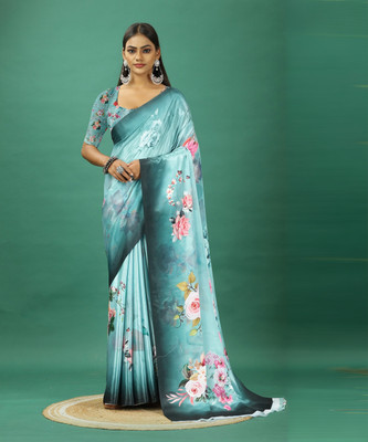 A V M PRINTS Self Design Bollywood Crepe Saree(Light Blue)