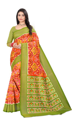 Go Gabana Self Design Patola Art Silk Saree(Multicolor)