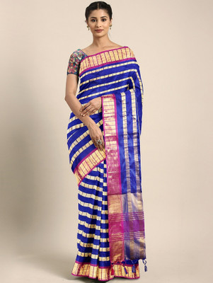 SERONA FABRICS Striped Bollywood Art Silk Saree(Light Blue)