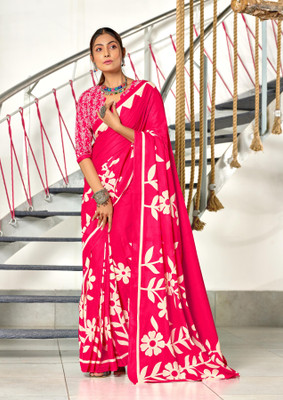 Divastri Printed Daily Wear Cotton Blend Saree(Pink)