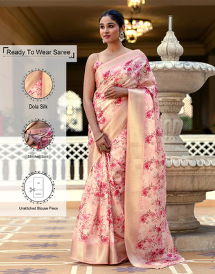 Samah Printed Bollywood Silk Blend Saree(Pink)