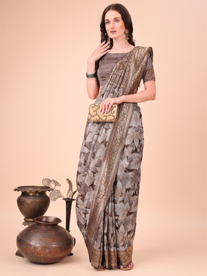 Tasrika Woven Banarasi Cotton Silk Saree(Brown)