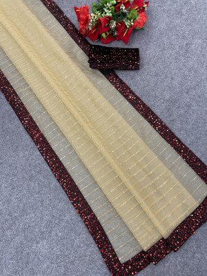 SROLY Embroidered Bollywood Net Saree(Cream)